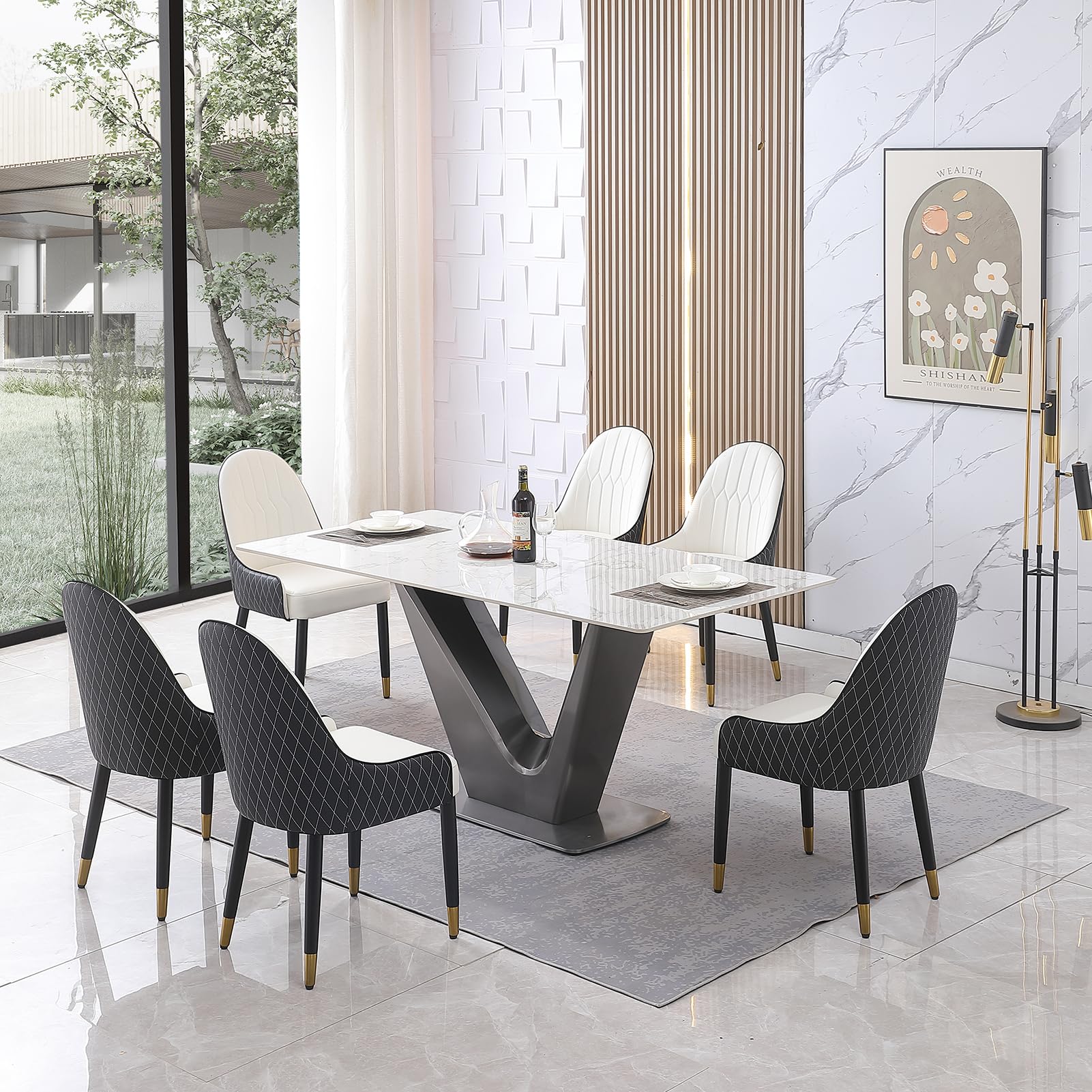 Amazon.com - 7 Piece Dining Table Set, Sintered Stone Dining Room